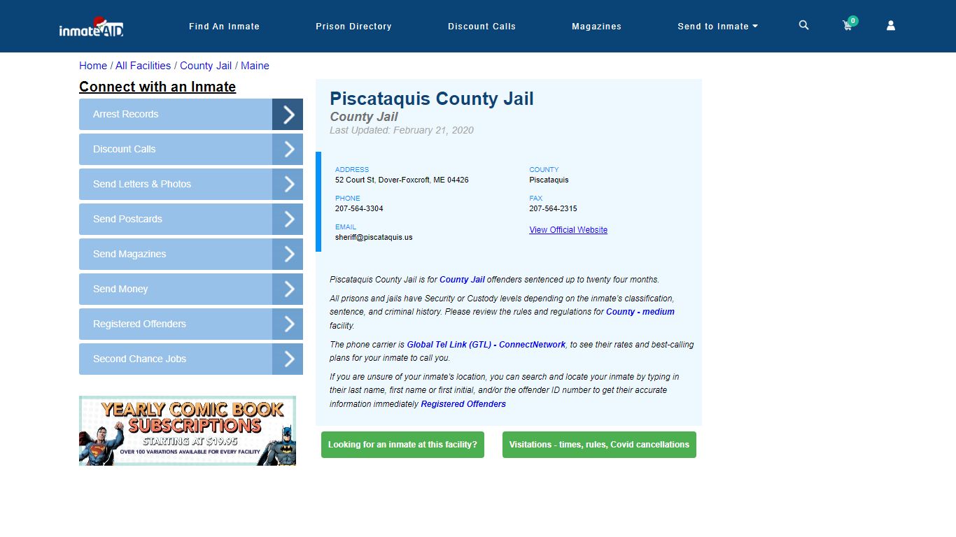 Piscataquis County Jail - Inmate Locator - Dover-Foxcroft, ME