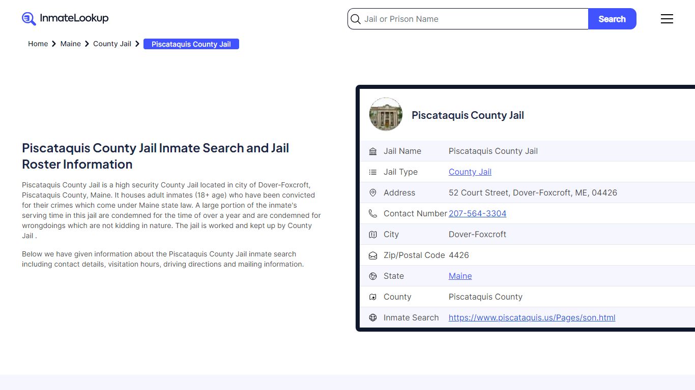 Piscataquis County Jail Inmate Search - Dover-Foxcroft Maine - Inmate ...